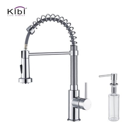 KIBI Aurora Single Handle Pull Down Kitchen Sink Faucet with Soap Dispenser C-KKF2003CH-KSD100CH